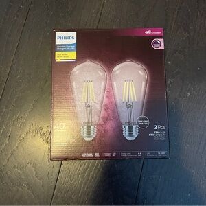 🆕 Philips LED light bulb Flicker-Free Clear Straight ST19, Dimmable 2 pack E26